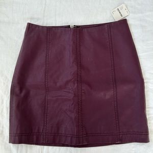 Free people leather mini skirt color- wine. Size 6. New with tags.